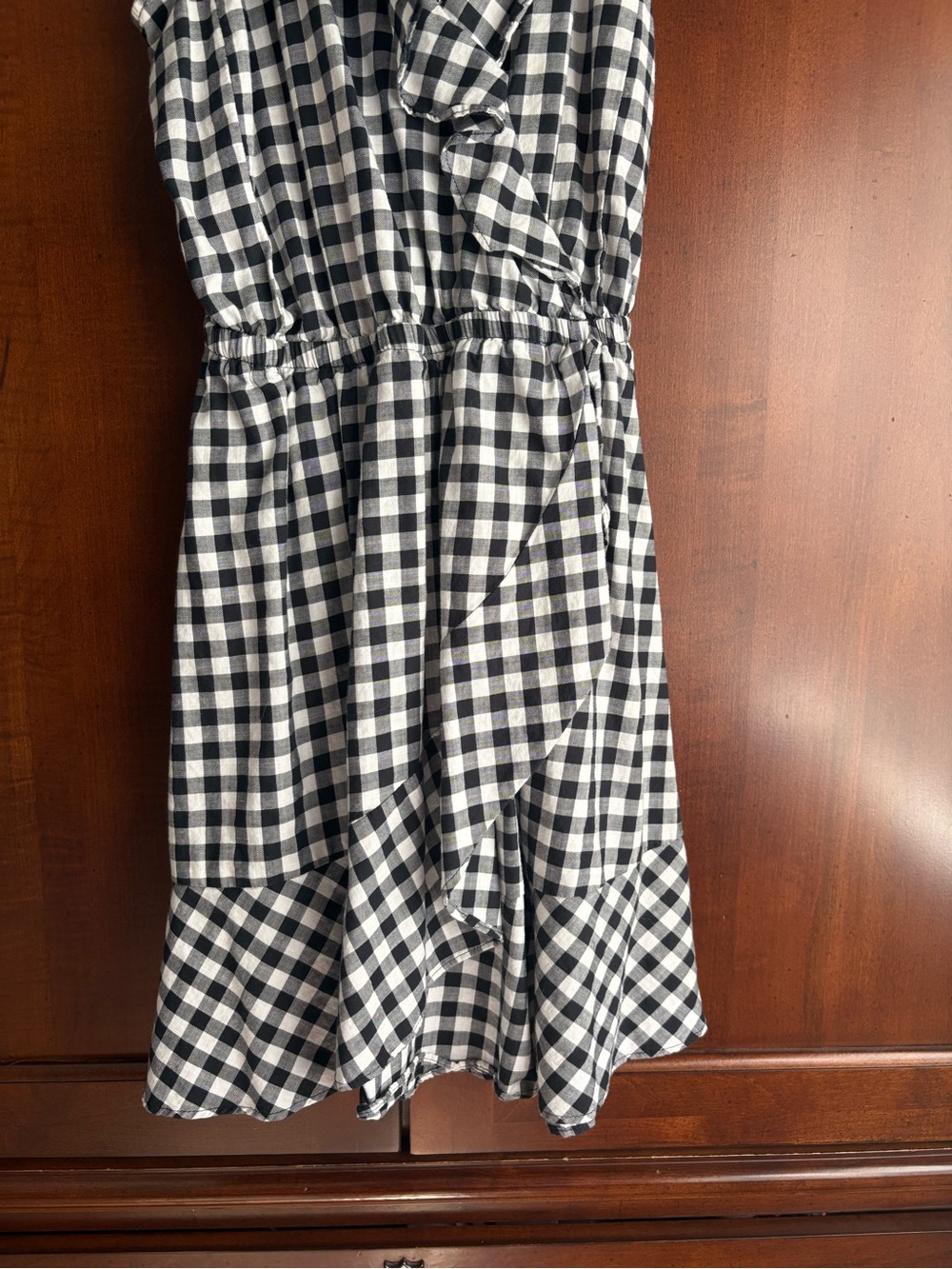 Express Black and White Gingham Ruffle Strap Dress - Picture 4 of 6